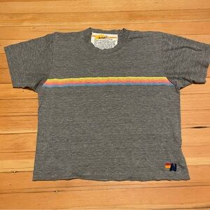 Aviator Nation T Shirt cropped Heather  Grey striped